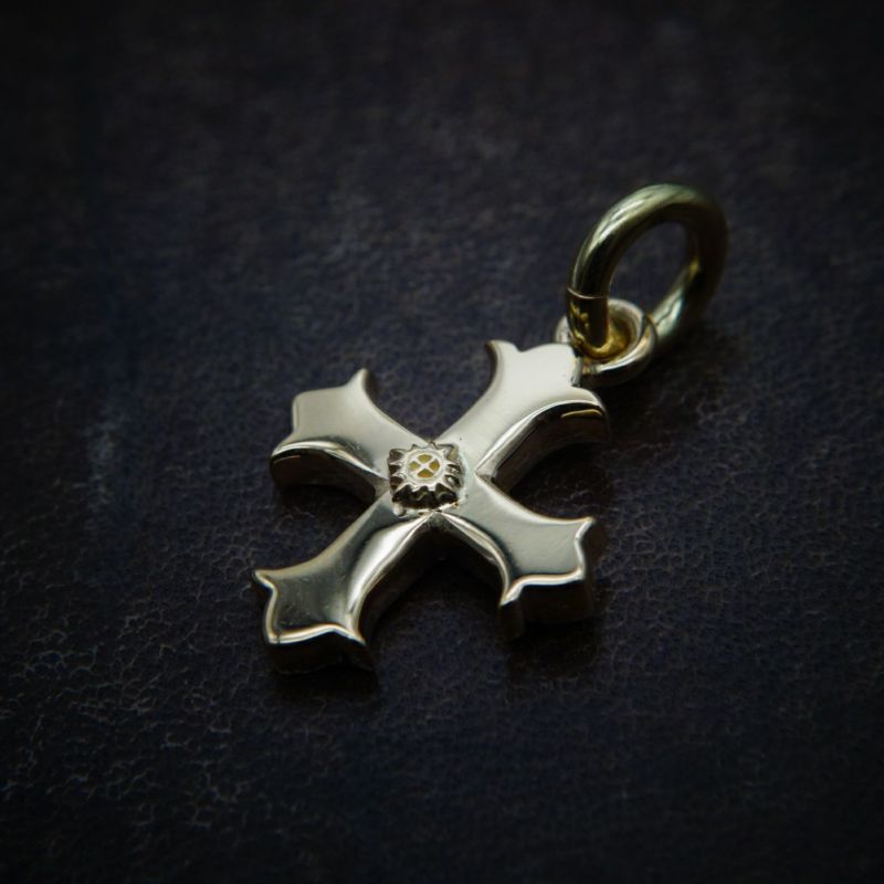 10k クロスペンダントトップ ステンレス ペンダント トップ CZ入 クロスライン大 ブラック