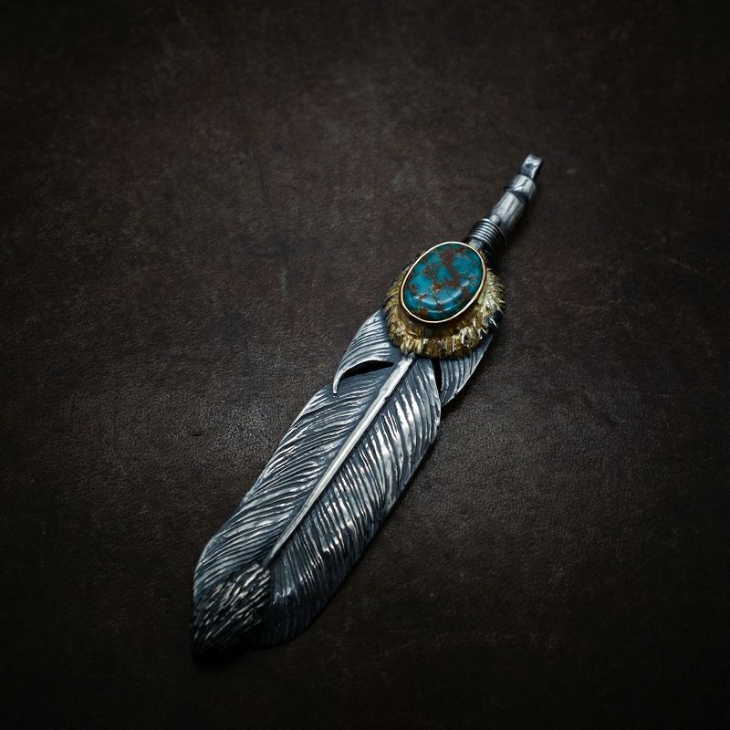 REDMAN 先金ターコイズフェザー ターコイズ付き 大フェザー右向き (金枠) | REDMAN.