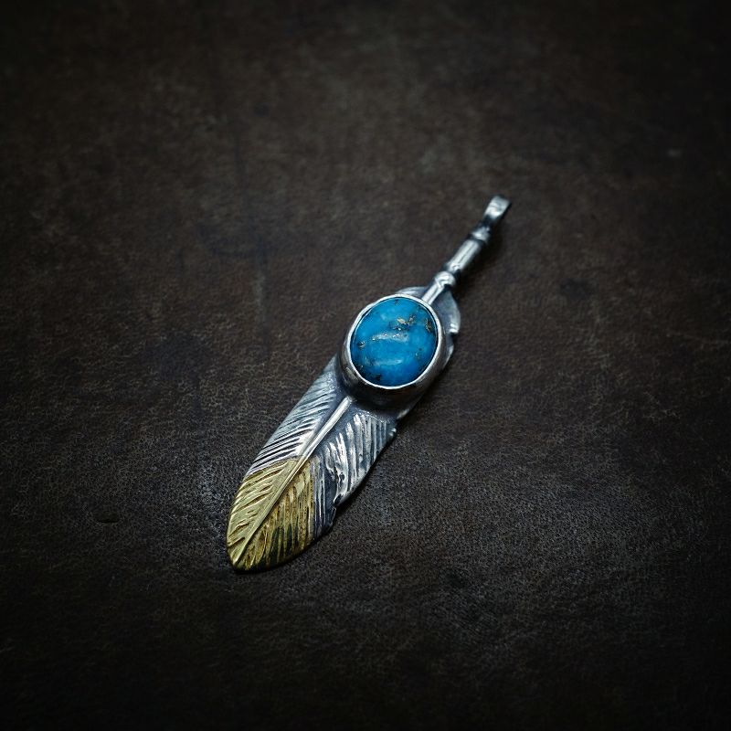 REDMAN 先金ターコイズフェザー ターコイズ付き大フェザー右（コンビ） #レッドマン #ネイティブ