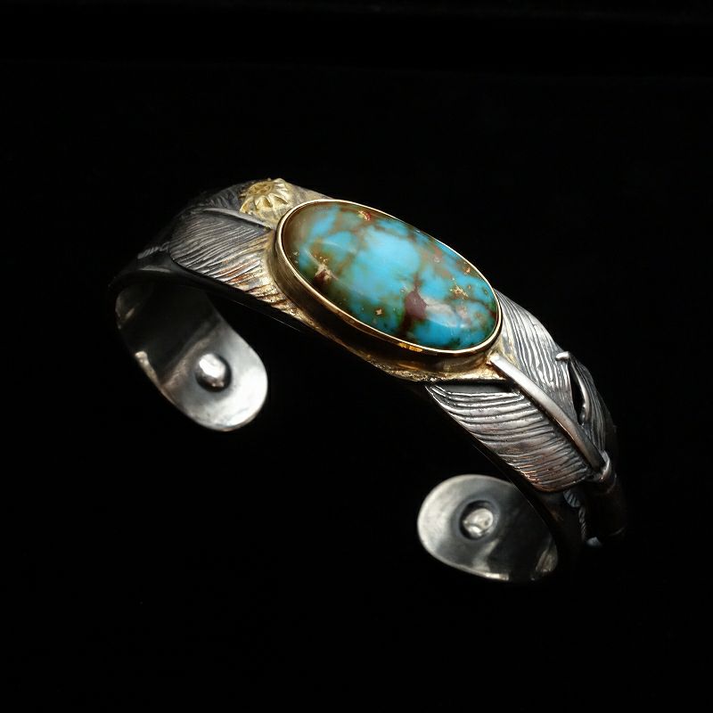 ターコイズ付き フェザーバングル（金枠/メタル） | REDMAN.