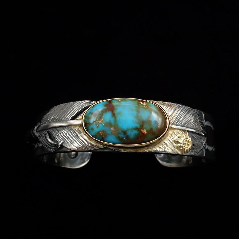 ターコイズ付き フェザーバングル（金枠/メタル） | REDMAN.