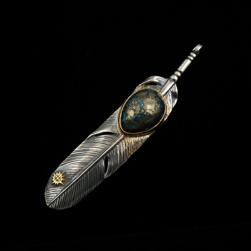 REDMAN 先金ターコイズフェザー ターコイズ付き 特大フェザー（金枠/メタル） | REDMAN.