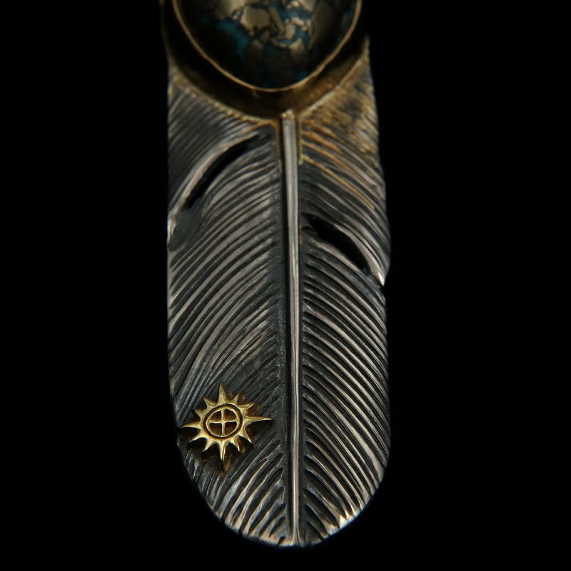 ターコイズ付き 特大フェザー（金枠/メタル） | REDMAN.