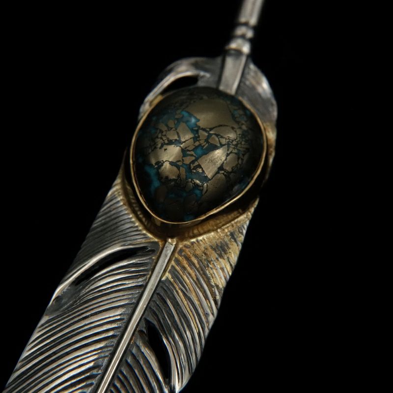 ターコイズ付き 特大フェザー（金枠/メタル） | REDMAN.