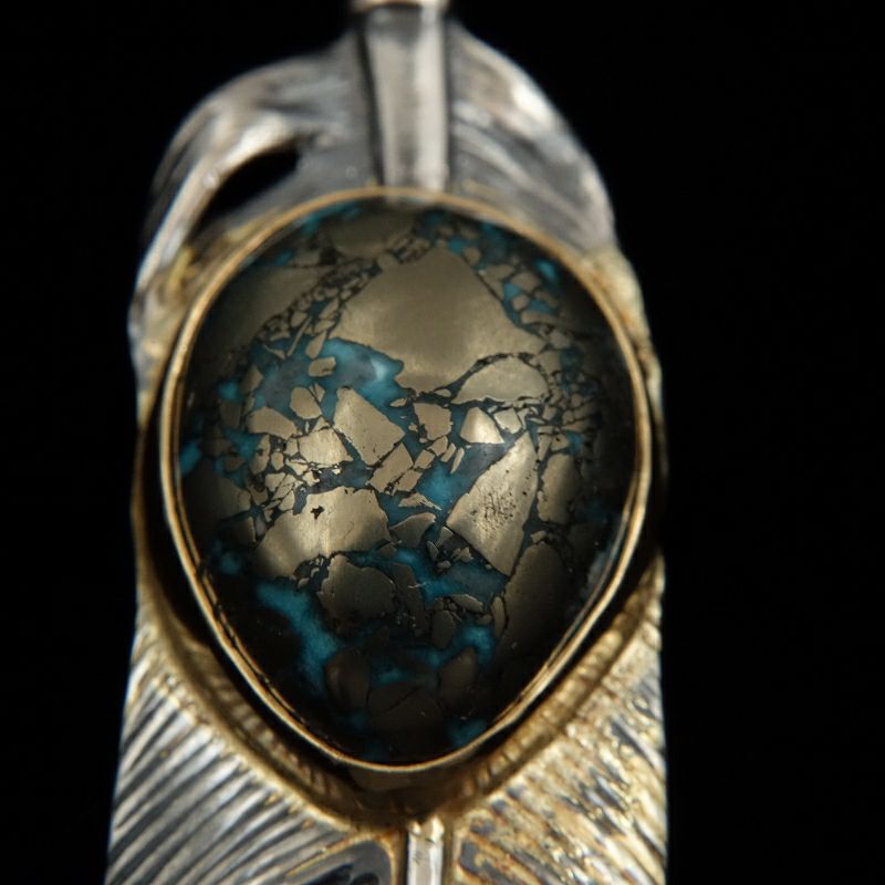 ターコイズ付き 特大フェザー（金枠/メタル） | REDMAN.